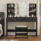 usikey Vanity Desk with Mirror and Lights, Vanity Makeup Table Set with 2 Drawers & 6 Open Shelves, Makeup Vanity Desk Dressing Table with Cushioned Stool, Black