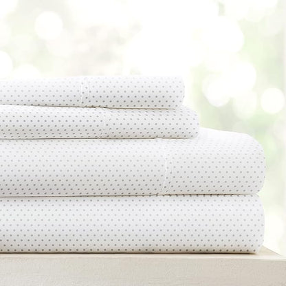 Linen Market Double-Brushed Patterned Microfiber Full Sheet Set 4 Piece – Oeko-TEX Certified Ultra Soft & Wrinkle-Free - 16" Deep Pocket Sheets - Easy Care Full Size - Stippled Light Gray