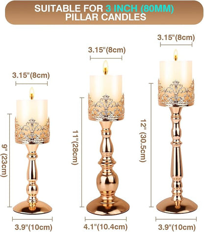 Candle Holders for Pillar Candles Set of 3 Gold Vintage Tall Candle Holders Decorative Large Table Centerpieces Candle Stand Decor