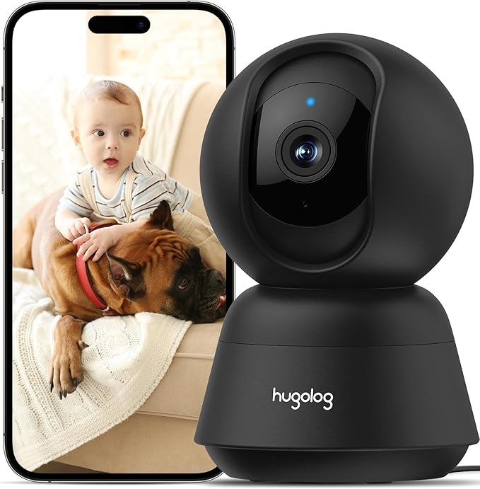 Hugolog 2K 3MP Indoor Pan/Tilt Security Camera with Auto-Focus,Ideal for Baby Monitor/Pet Camera/Home Security,Starlight Color Night Vision,Human/Pet AI,US Cloud,Compatible with Alexa-Mewly Pet