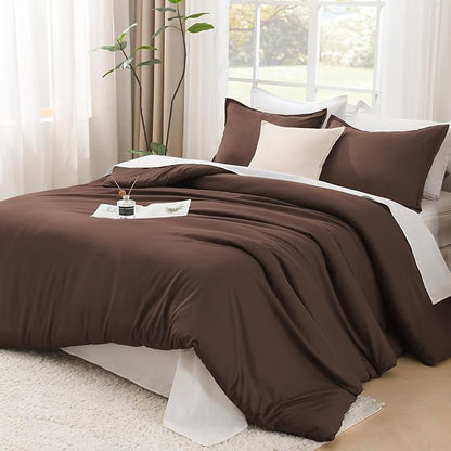 Litanika Brown Comforter Set California King Size, 3 Pieces Cal King Lightweight Solid Bedding Comforter Set, All Season Fluffy Bed Set (104x96In Comforter & 2 Pillowcases)