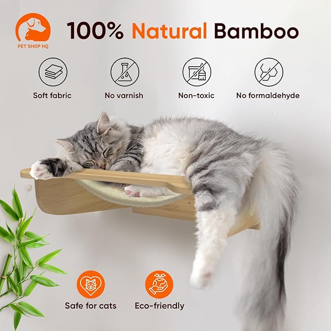 Cat Wall Furniture Set - Bamboo Shelves, Ladders, Cat House, Hammock & More - Space-Saving, Easy Installation, Up to 60lbs-Mewly Pet