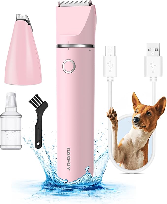 Casfuy Cordless Dog Paw Trimmer - Low Noise Small Dog Clippers with Double Blades USB Rechargeable Grooming Clipper for Dogs Cats and Small Pets for Trimming Hair Around Paws, Eyes, Ears, Face, Rump-Mewly Pet