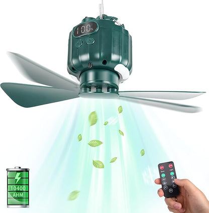 DUKUSEEK Tent Ceiling Fans for Camping Hanging, Portable Tent Fans with Light and Remote Control, Power Bank, USB Battery Operated Camping Fan with Hanging Hook for Outdoor, Car, RV