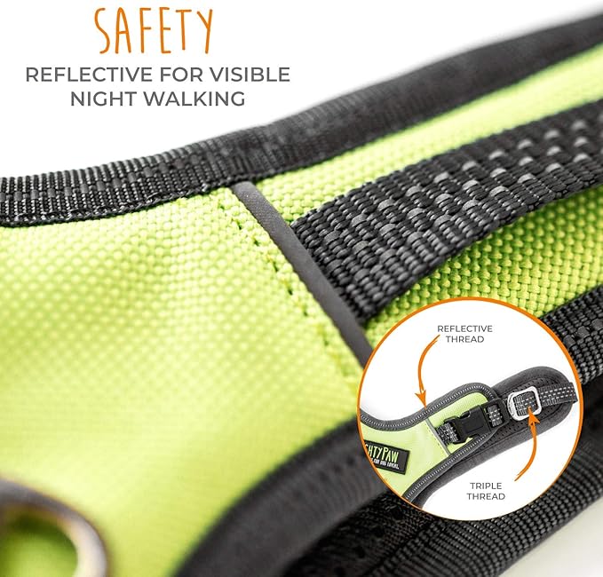 Mighty Paw Sport Harness 2.0 - Padded Canine Accessory - Adjustable Neck and Chest Straps - Enhanced Visibility with Reflective Stitching - Dog Padded Harness with Handle - Large - Green-Mewly Pet
