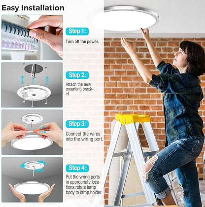 zemty 6Pack LED Ceiling Light Fixture, 6.5-Inch 12W 1200lm Small Flush Mount Light, Adjustable 3000K 4000K 6500K Color Temperatures, Round Flat Recessed Lamp for Kitchen Closet Hallway Laundry, Nickel