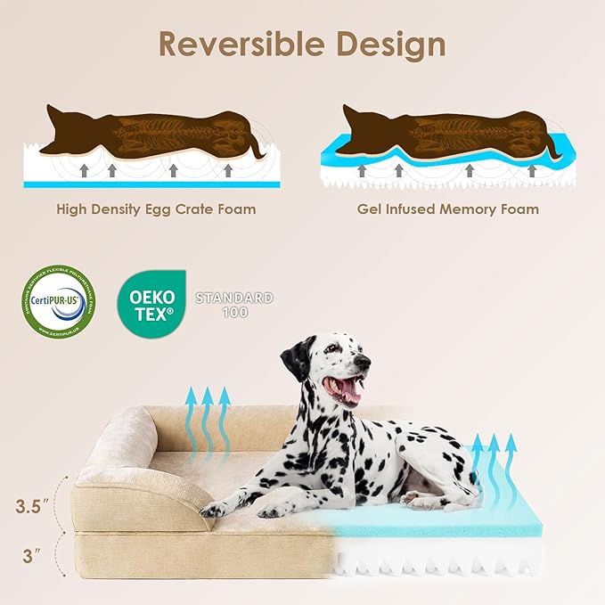 EHEYCIGA Orthopedic Dog Bed for Medium Dogs, Waterproof Memory Foam Medium Dog Beds with Sides, Non-Slip Bottom and Egg-Crate Foam Pet Couch Bed with Washable Removable Cover, Greige-Mewly Pet