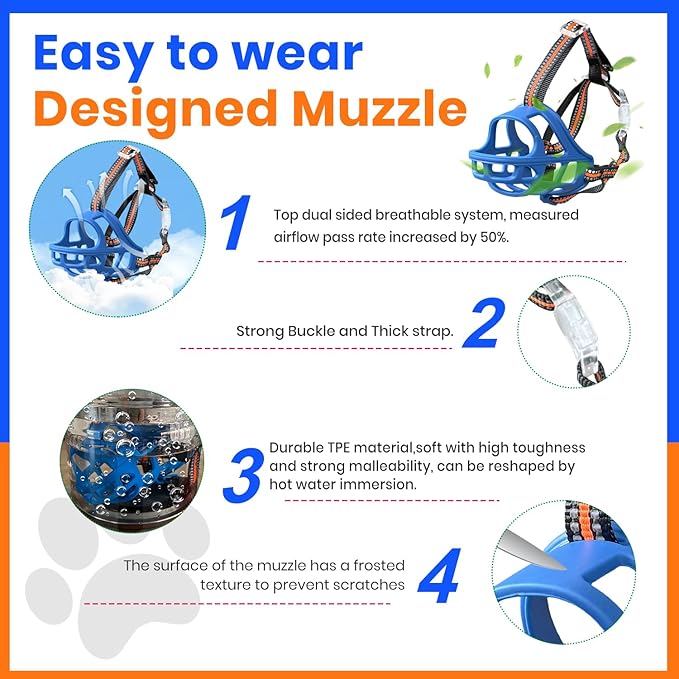 Dog Muzzle, Basket Muzzle for Small Medium Large Dogs, Anti-Biting and Chewing, Lightweight & Sturdy Cage Design, Allows Panting & Drinking, Ideal for Grooming & Training(Blue Size XL)-Mewly Pet