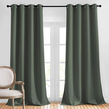NICETOWN Living Room Curtains 95 inch Long - Sound Reducing Grommet Thermal Insulated Blackout Solid Drapes for Villa/Hall, Dark Mallard, 2 Panels, W52 x L95