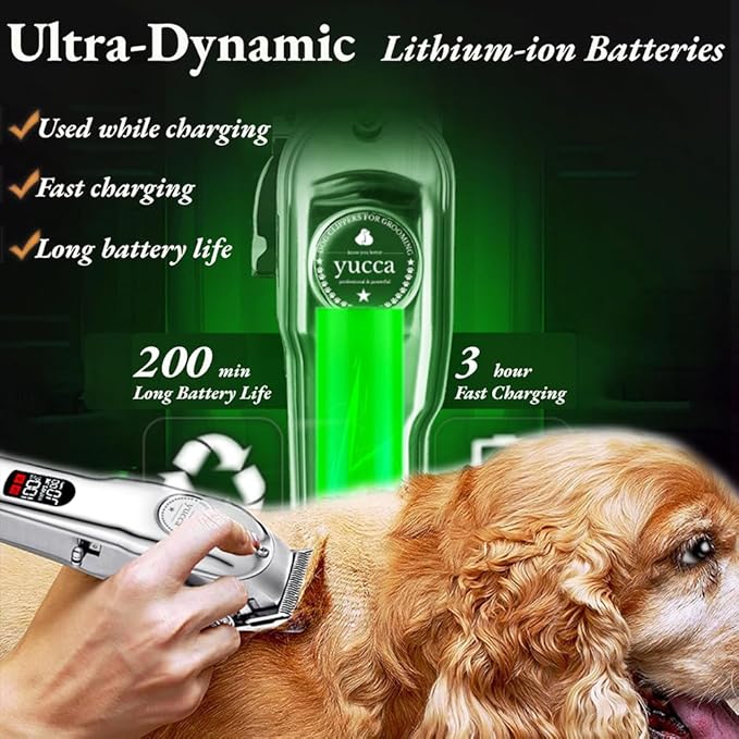 yucca Dog Grooming Clippers for Thick Heavy Coats, Cordless Dog Trimmers Clippers Professional with Metal Blade for Pets Dogs Cats Animals-Mewly Pet