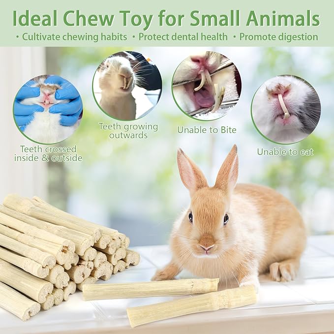 PEASUG 300g Sweet Bamboo Chew Sticks for Rabbits, Natural Bunny Chinchilla Chew Sticks Toys, Small Animal Teeth Grinding Toys and Molar Treats for Chinchilla, Guinea Pigs, Squirrel, Hamster-Mewly Pet