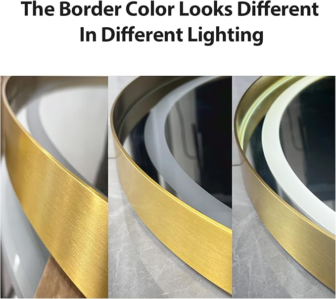 Gold Round Mirror 32 Inch, Metal Framed Frontlit Bathroom Mirror, Circle Mirrors for Wall, Led Light Mirror with Anti-Fog, Memory Function, 3 Color Temperature, Makeup Mirrors Dimmable