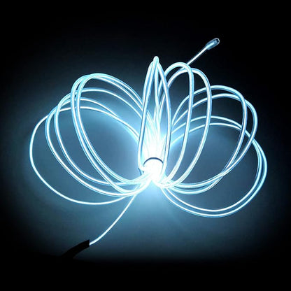 MaxLax EL Wire White, 16.4ft/5m Portable Battery Pack Neon Light Strip 360° Cuttable Glowing Rope Lights for Parties, Halloween, DIY Decoration