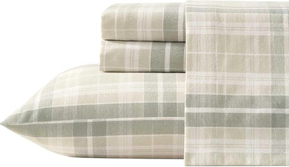 Laura Ashley - Flannel Sheets Full Size, Anti-Pilling & Wrinkle Resistant Cotton, Touchably Soft for All-Season Comfort - Bed Sheets with Matching Pillowcases & Fitted Sheet (Mulholland Plaid Green)