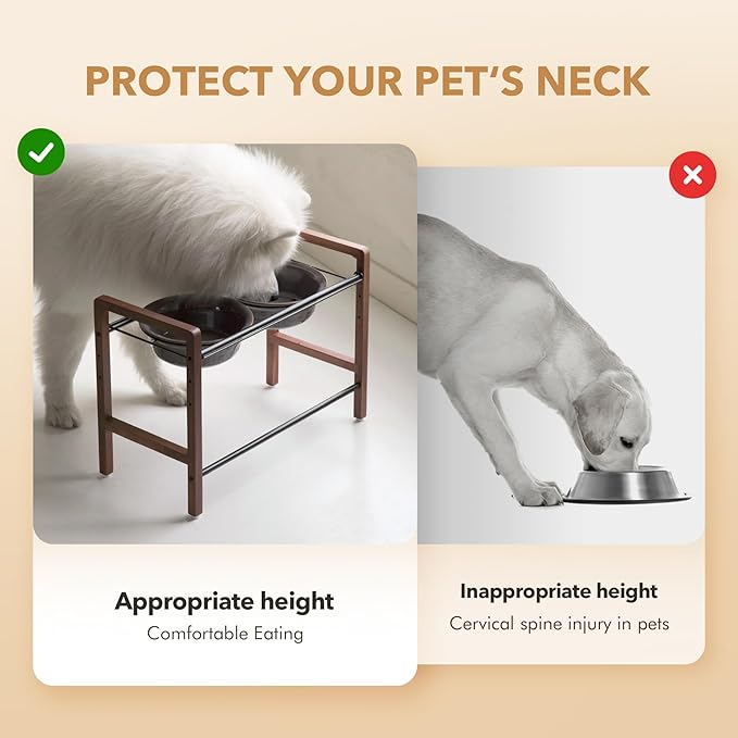 8.7inch Ceramic Adjustable Raised Double Bowls Set with Stand, 3 Heights Elevated, 2 Placement Options,Food and Water Dishes for Large Dog(Double Bowls+Stand, Reactived Glaze -Grey)-Mewly Pet