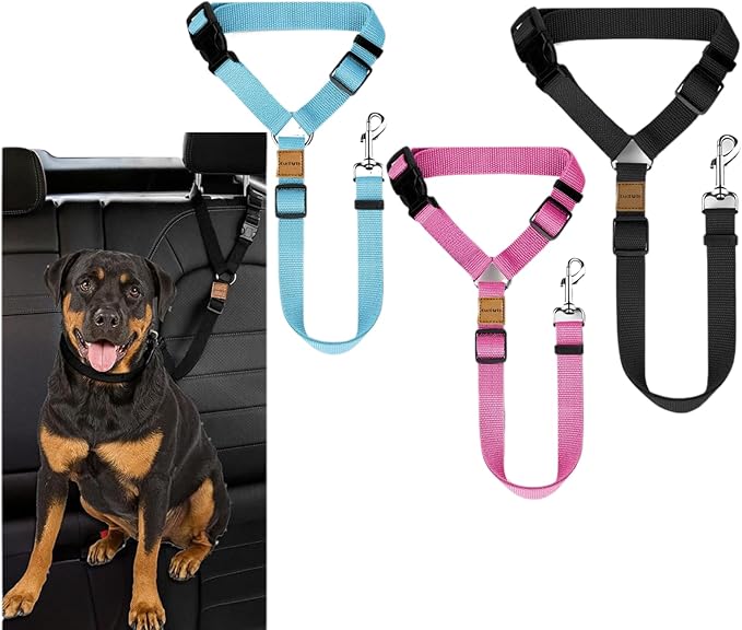 3 Pack Dog Seat Belt for Car, Car Headrest Restraint Adjustable Nylon Fabric, Dog Restraints Vehicle Seatbelts Harness-Mewly Pet