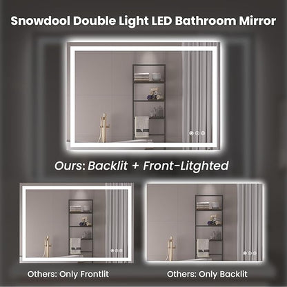 40"X28" LED Bathroom Mirror with Front Lights and Backlit, Anti-Fog, Dimmable, Shatter-Proof Tempered Glass, Lighted Bathroom Vanity Mirror for Wall with 3 Colors, Memory Function