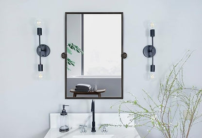 TEHOME Pivot Tilting Bathroom Vanty Mirror Rectangle Oil Rubbed Bronze Metal Framed Beveled Wall Mirror, Overall 23.9 x 30 inches (Mirrror 20 x 30 inches)