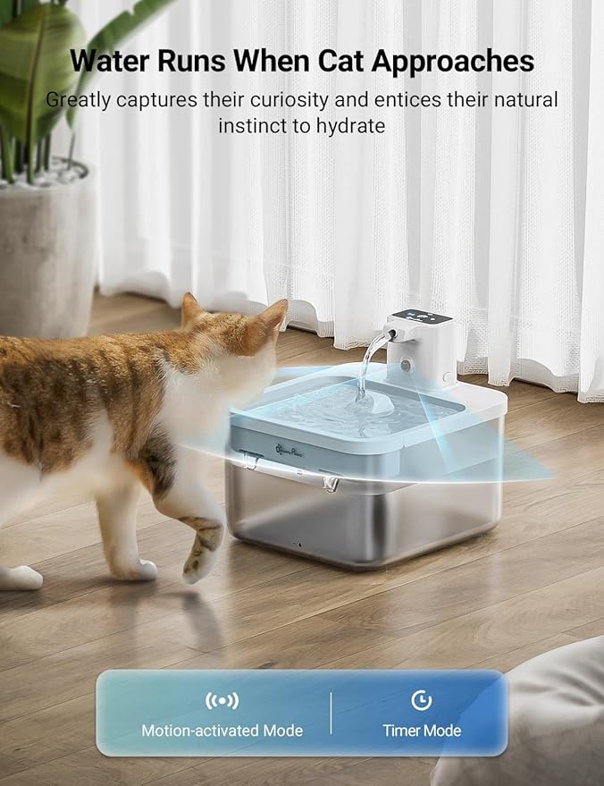 DownyPaws Battery Operated Cat Water Fountain, 84oz/2.5L Fursink Wireless Pet Water Fountain for Cats Inside, Automatic Dog Water Dispenser with Motion Sensor, Ultra Quiet Pump, BPA-Free, White-Mewly Pet