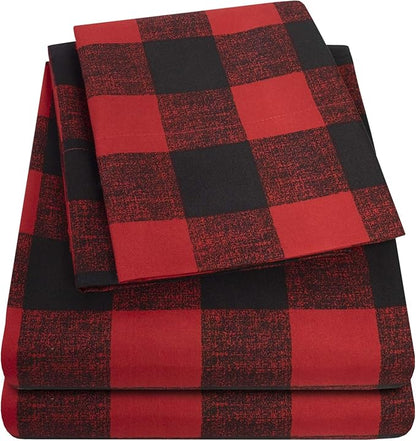 King Size Sheets - Breathable Luxury Bed Sheets with Full Elastic & Secure Corner Straps Built In - 1800 Supreme Collection Extra Soft Deep Pocket Bedding Set, Sheet Set, King, Buffalo Check Burgundy