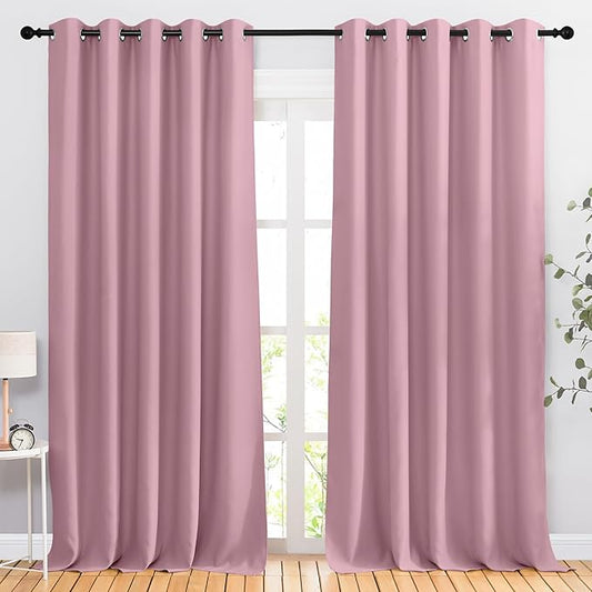 NICETOWN Crystal Pink Room Darkening Sliding Door Curtains, Window Treatment Thermal Grommet Voice Reducing Drapes for Living Room/Bedroom, Set of 2, W66 x L102