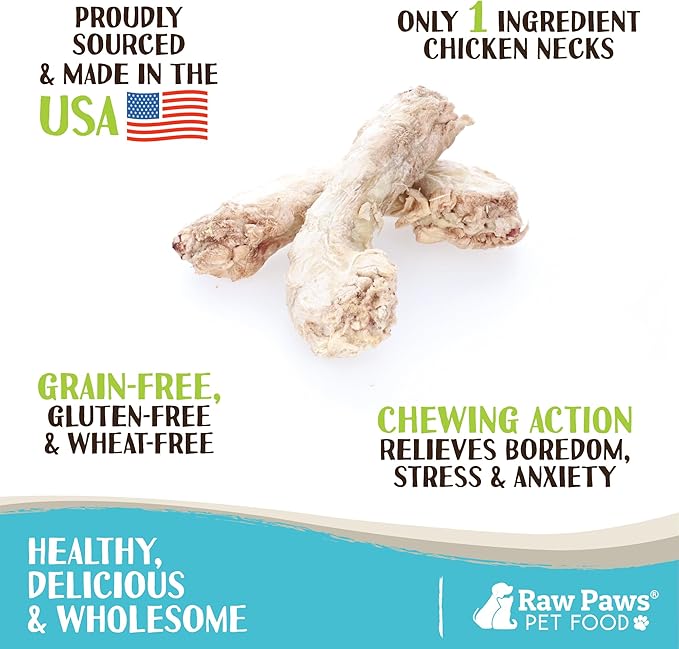 Raw Paws Freeze-Dried Chicken Necks for Dogs & Cats (4-Ounce) - Made in USA - Raw Freeze Dried Dog Treats - Chicken Necks for Cats - Single Ingredient Chews-Mewly Pet