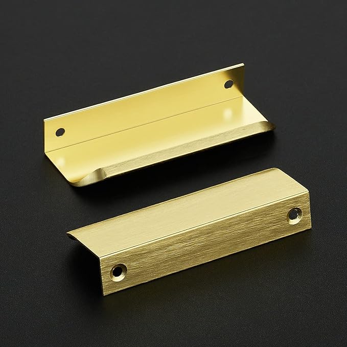 Ravinte Hardware 12 Pack Gold Cabinet Handles, 4 Inch (102mm) Finger Edge Pulls, 3 Inch Hole Center, Finger Pulls for Cabinets