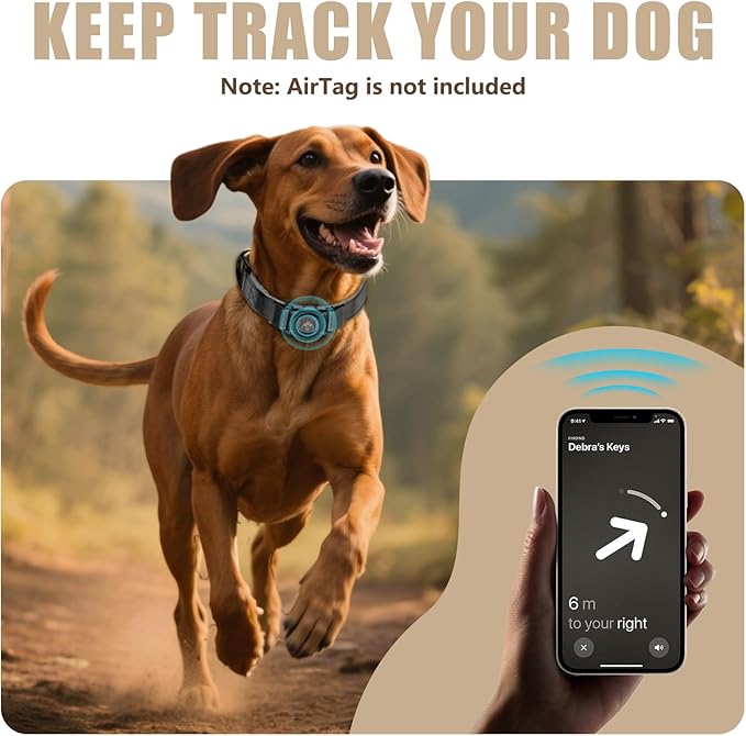 AirTag Dog Collar - Leather Dog Collar with Airtag Holder | IP68 Waterproof AirTag Holder with Metal Buckle, Comfortable GPS Dog Collars Tracker for Medium Large Dogs (Black, L)-Mewly Pet