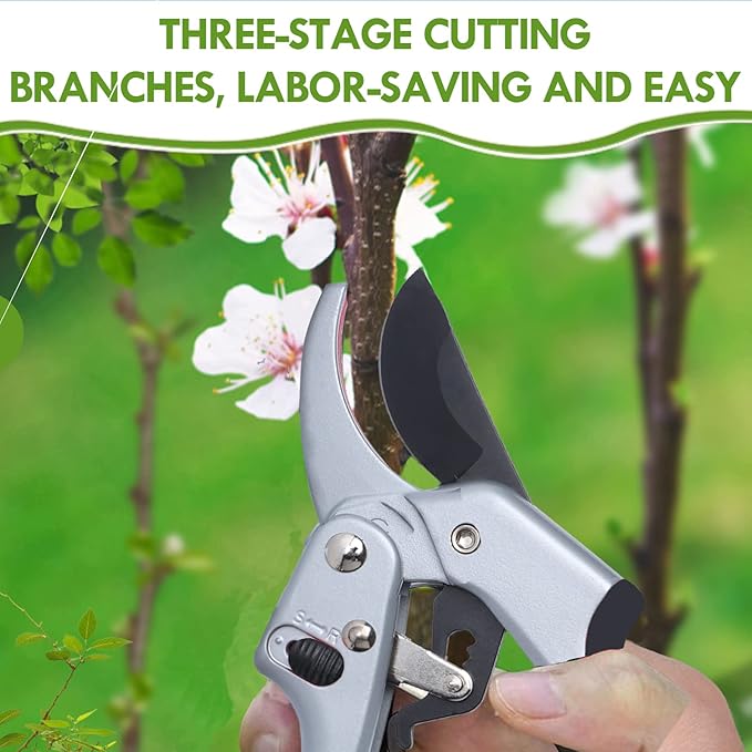 Garden clippers, premium Germany pruners, Work 3 times easier, professional ratchet pruning shears, cutting rose, flower, hedge, stem, tree, Sharp gardening scissors, Arthritis weak hand snips-Mewly Pet