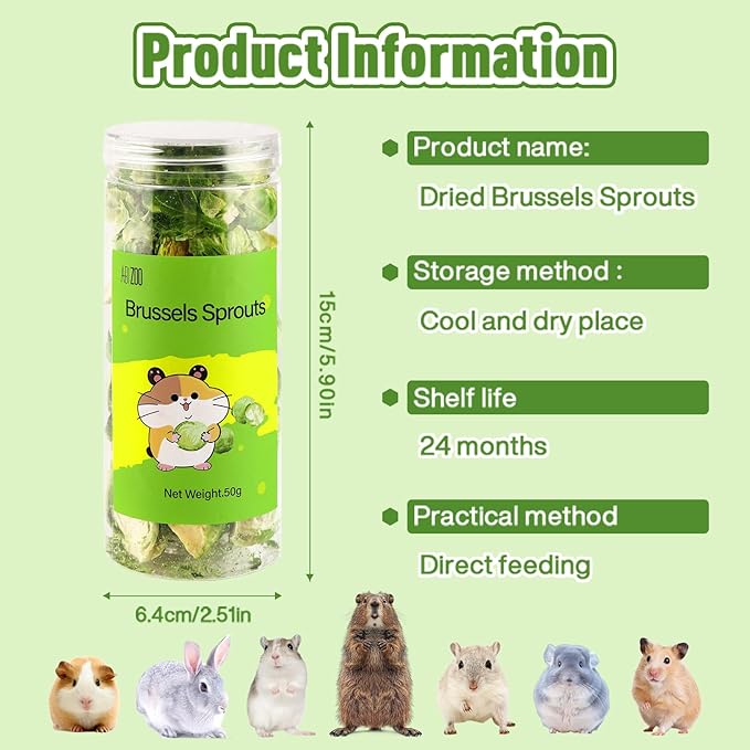 Abizoo Freeze Dried Brussels Sprouts Rabbit and Hamster Chew Treats Resealable Jar for Hamsters Bunny Guinea Pigs Groundhogs Natural Fiber Vitamin Snacks-Mewly Pet