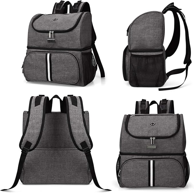 BAGLHER Pet Travel Bag, Double-Layer Pet Supplies Backpack (for All Pet Travel Supplies), Pet Travel Backpack with 2 Silicone Collapsible Bowls and 2 Food Baskets Grey-Mewly Pet