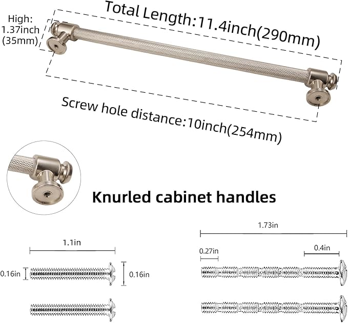 10 Pack 10 inch(254mm) Brushed Satin Nickel Cabinet Handles and Pulls - Drawer Handles for Kitchen and Dresser