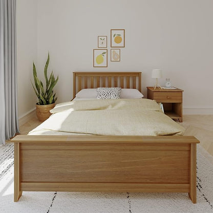 Max & Lily Full Size Bed Frame with Slatted Headboard, Solid Wood Platform Bed for Kids, No Box Spring Needed, Easy Assembly, Pecan