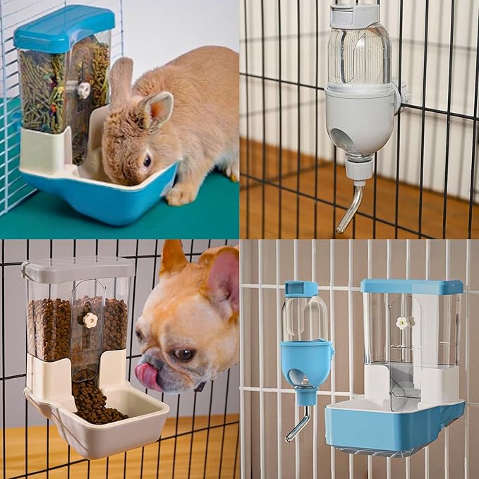 Automatic Pet Food Water Dispenser, Auto Gravity Pet Feeder Water Bottle Set for Crate Cage, Feeding Station for Small Dog Cat Rabbit Guinea Pigs Chinchilla Ferret Hedgehog (Blue)-Mewly Pet