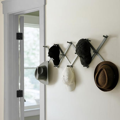 SKOLOO Hat Rack for Wall with 14 Hooks, Solid Wooden, Modern, Expandable Coat Rack Wall Mount for Coats, Hats, Bags, Baseball Caps, Dusty Gray Oak