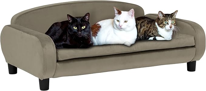 Paws & Purrs Multi-Cat Sofa Bed – 41.5″ Wide Elevated Pet Couch with 3″ Foam Mattress, Removable Machine-Washable Cover – Stylish Indoor Pet Furniture for Two or More Cats and Dogs, Ash-Mewly Pet