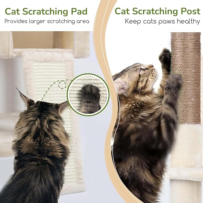 Globlazer Heavy Duty Cat Tree Tower, 70inch Sturdy Cat Tree for Indoor Cats Sturdy Large Cat Tower with Scratching Post and Scratching Board, Hammock, Cat Condo for Adult Cats Kittens, F70 Pro, Beige-Mewly Pet