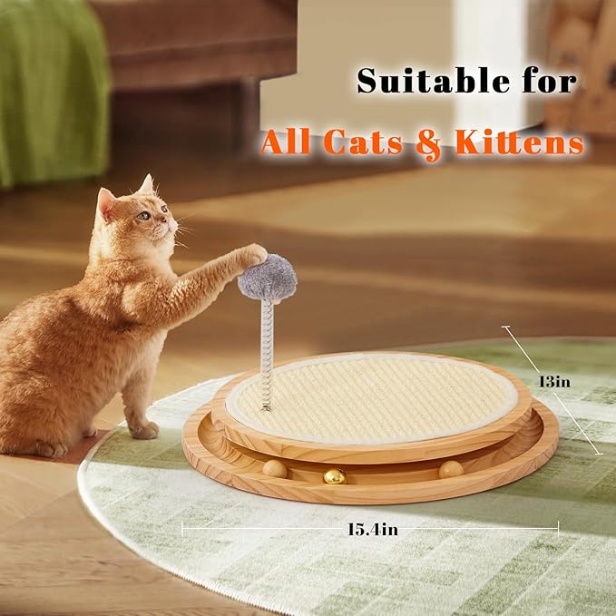 Cat Scratcher, Cat Natural Sisal Scratching Pad, Kitten Interactive Toy with Ball Track Spring Ball for Chasing Hunting Mental Physical Exercise Puzzle-Mewly Pet