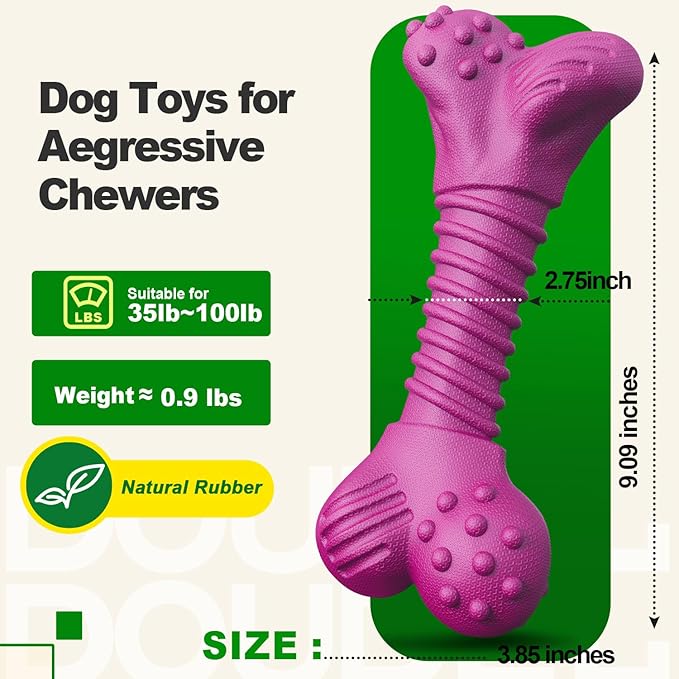 Dog Toys for Aggressive Chewers, Dog Toys for Medium Large Dogs, Natural Rubber Dog Chew Toys with Beef Flavor, Indestructible Chew Toys for Aggressive Chewers (Purple)-Mewly Pet