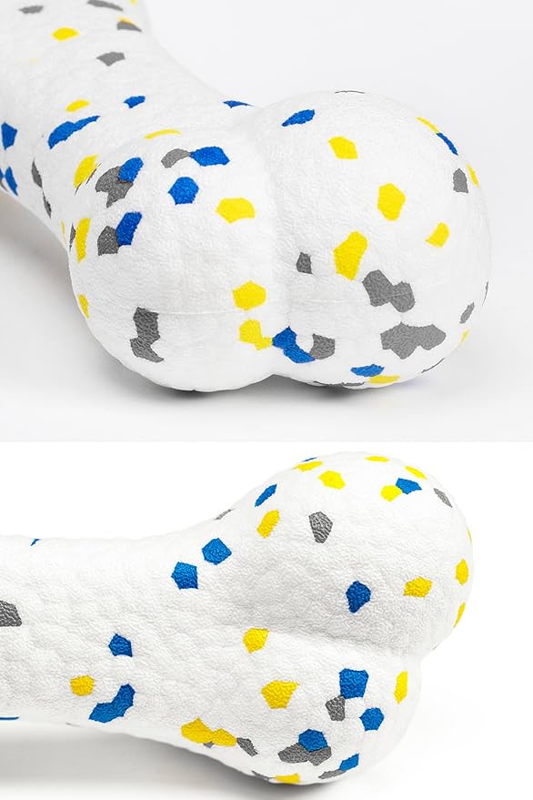 7.28" Indestructible Large Bone Balls for Aggressive Chewers Durable Stick Bouncy Interactive Chew Toy for Dogs Fetch Game Lightweight Floating Outdoor Training, White-Mewly Pet