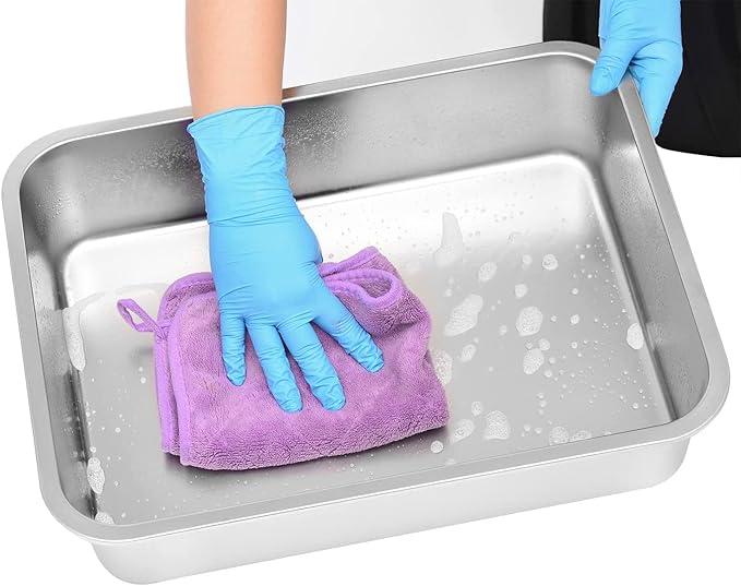 Kichwit Large Stainless Steel Cat Litter Box with High Sides, Metal Litter Pan for Cat, Non Stick Smooth Surface, Easy to Clean (17.5" L x 13.5" W x 7.9" H)-Mewly Pet