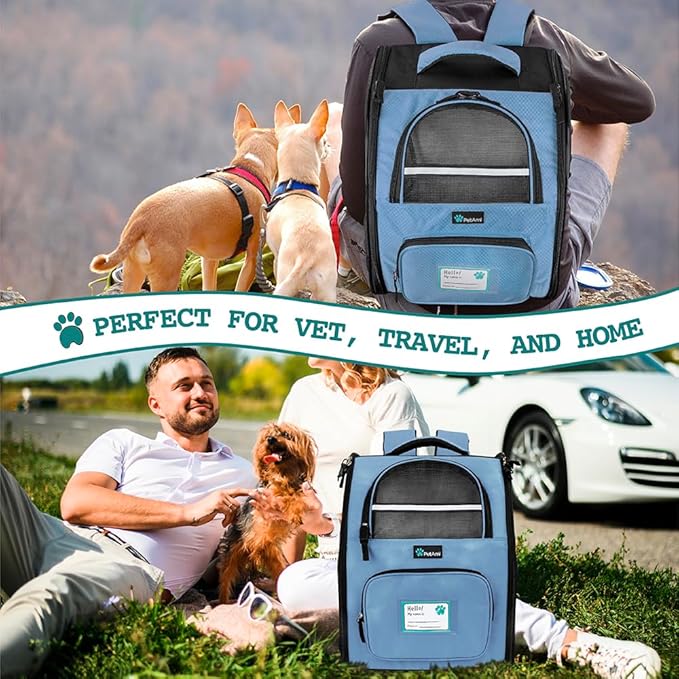 PetAmi Dog Backpack Carrier for Small Large Cat, Pet, Puppy, Ventilated Pet Hiking Backpack Travel Bag, Airline Approved Cat Backpack Carrier, Camping Biking Dog Bag Up to 18lbs Pet, Light Blue-Mewly Pet
