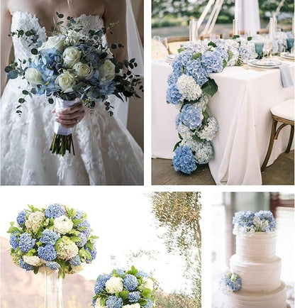 Blue Hydrangea Artificial Flowers Bulk, 40 Pcs Faux Hydrangea Flowers Heads, Artificial Fake Silk Hydrangea Flowers with Stems, Blue Flowers Artificial for Decoration Wedding Décor