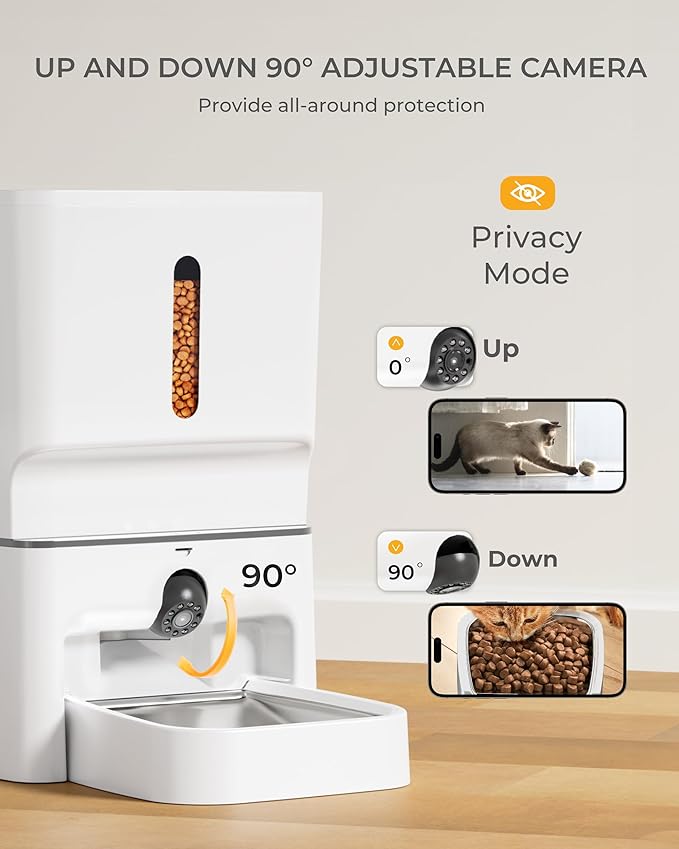 Automatic Cat Feeder with Camera, 7L Timed Dog Feeders, Adjustable Camera, 1080P HD Night Vision, Automatic Dog Feeder, 5G WiFi Cat Food Dispenser with 2-Way Audio, Low Food & Motion Alerts-Mewly Pet