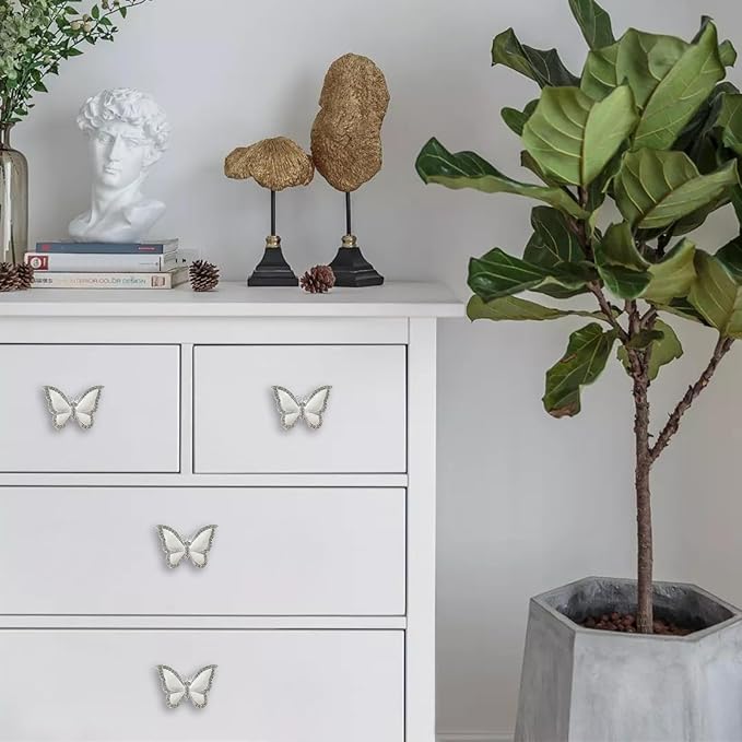 Butterfly Cabinet Knobs,6 Pieces Butterfly Knobs Single Hole Pulls Handles Decorative Door Cabinet Drawer Cupboard Furniture Door Wardrobe (Silver)