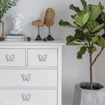 Butterfly Cabinet Knobs,6 Pieces Butterfly Knobs Single Hole Pulls Handles Decorative Door Cabinet Drawer Cupboard Furniture Door Wardrobe (Silver)