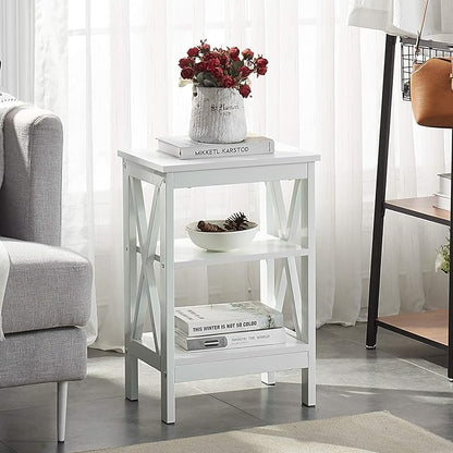 VECELO Modern Nightstands X-Design Side End Table Night Stand with Storage Shelf for Bedroom,Living Room,Set of 2 (White A2)