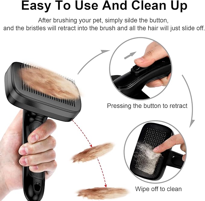 Dog Brush for Shedding & Grooming Small Medium Large Dogs & Cats - Remove Loose Fur, Knot, Undercoat. Suitable for Long Short Hair Lengths sensitive Animals, Black-Mewly Pet