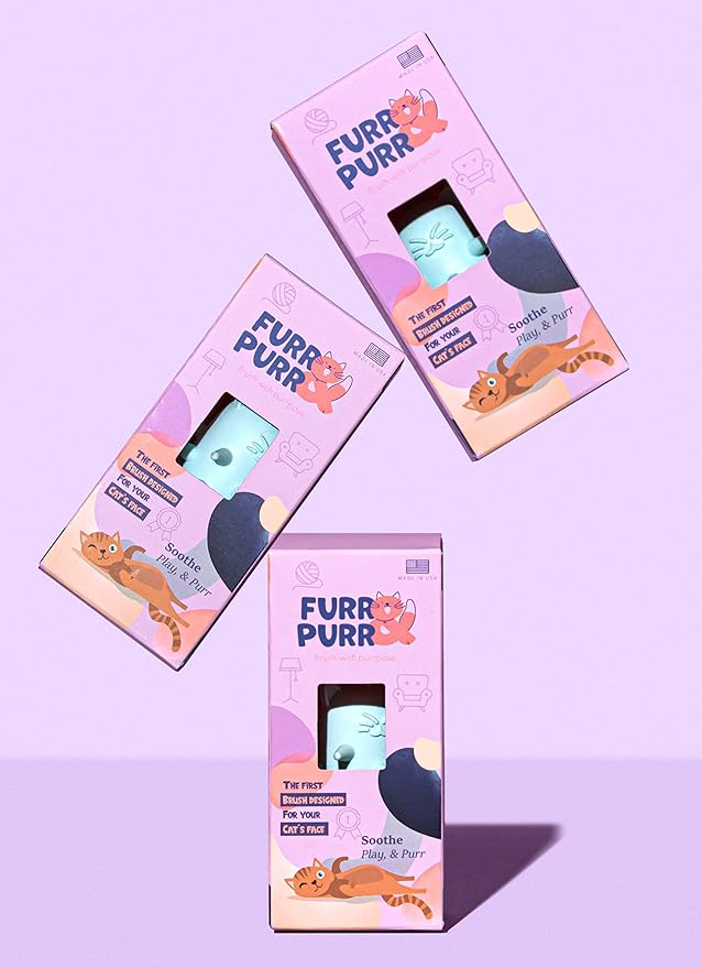 Furr&Purr Cat Brush, Scratcher, and Massager - Indoor Cat Calming Care with Face Scratcher, Finger Brush (3-Pack, Made in USA)-Mewly Pet
