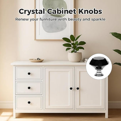 DEELF 25 Packs Kitchen Cabinet Knobs, 30 mm Crystal Cabinet Knobs, Diamond Dresser Handle Drawer Pulls, Dresser Knobs for Cabinets and Drawers, Black